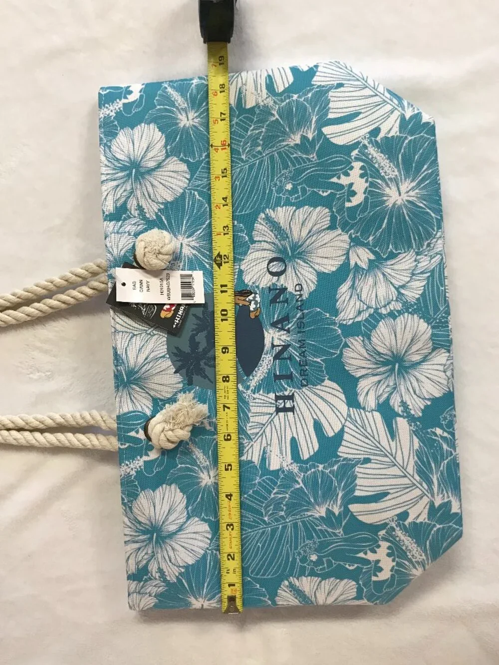 NWT Hinano Tahiti Blue Tropical Floral Beach Tote Bag Rope Handles Magnetic Snap
